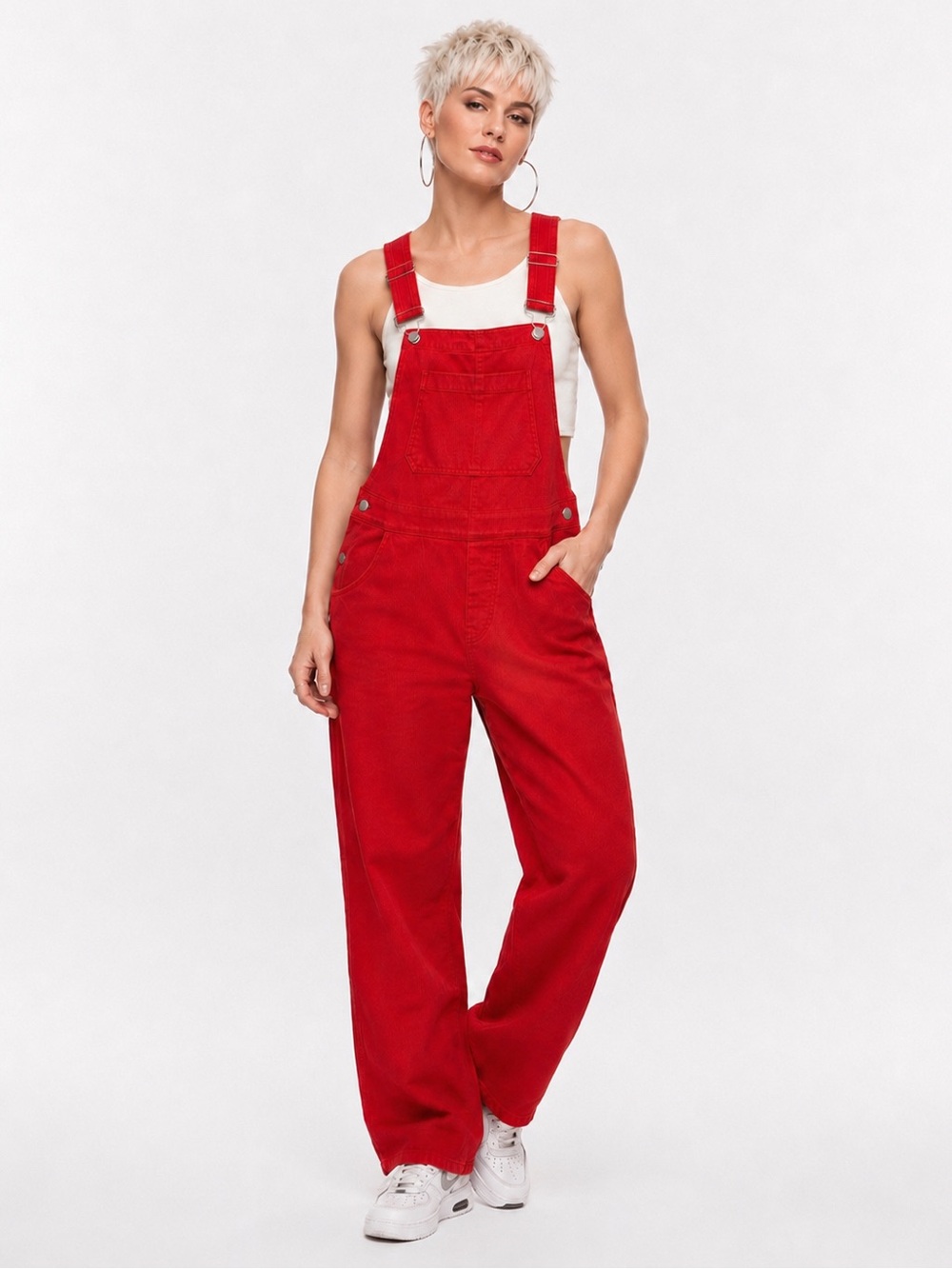 90s Inspired Cherry Red Denim Overalls Straight Leg Utility Women's M NWT